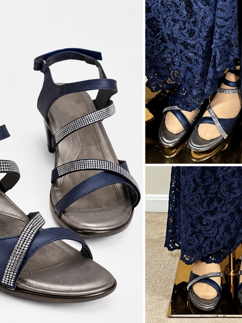 Naot innovate Navy Blue Crystal-Strap Sandals Size 9 Euro 40